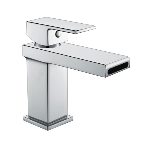 NES Home Gemini Waterfall Bathroom Single Lever Chrome Basin Mono Mixer Square Tap 1