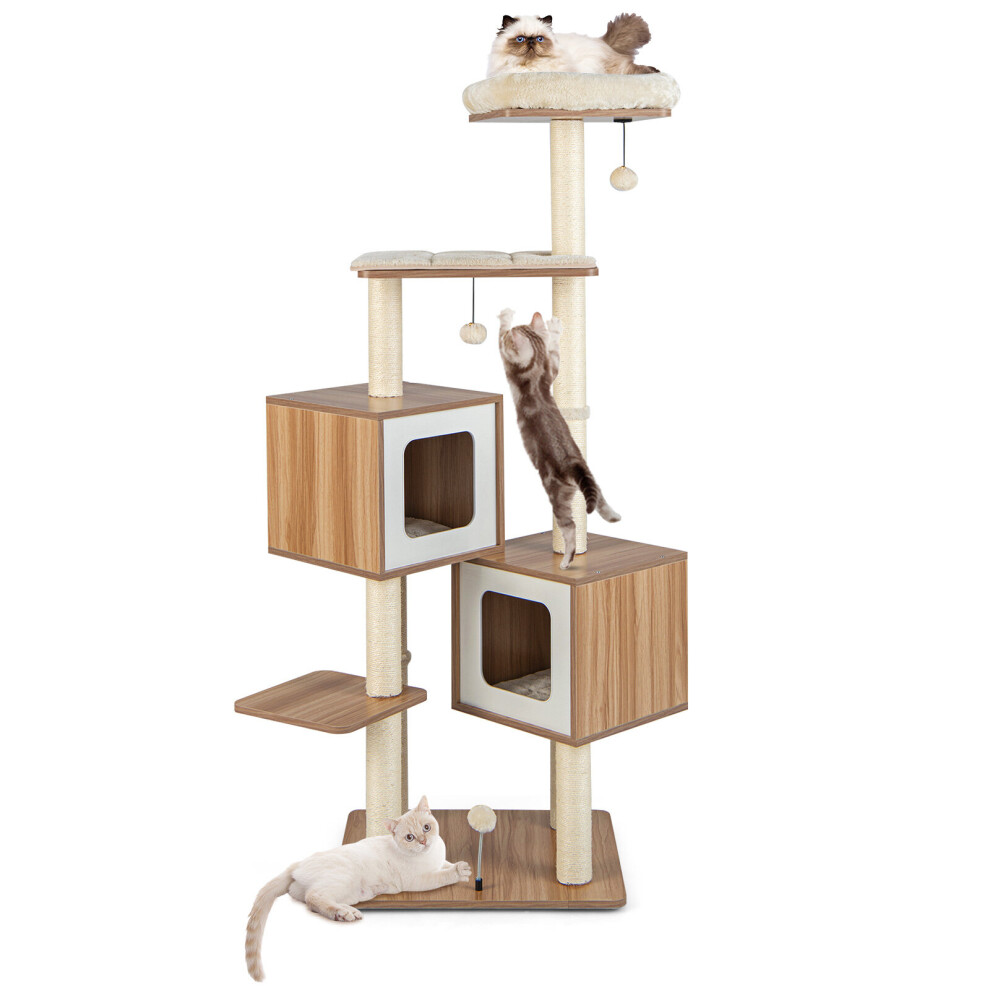 Modern Wooden Cat Tree 163cm Tall Cat Tower Large Cat Condo Furniture