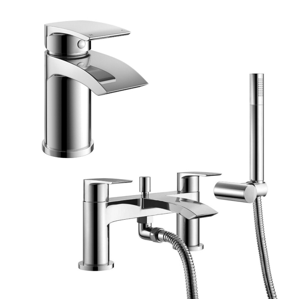 Libra Waterfall Basin Mono Tap, Bath Shower Mixer Tap & Waste Chrome