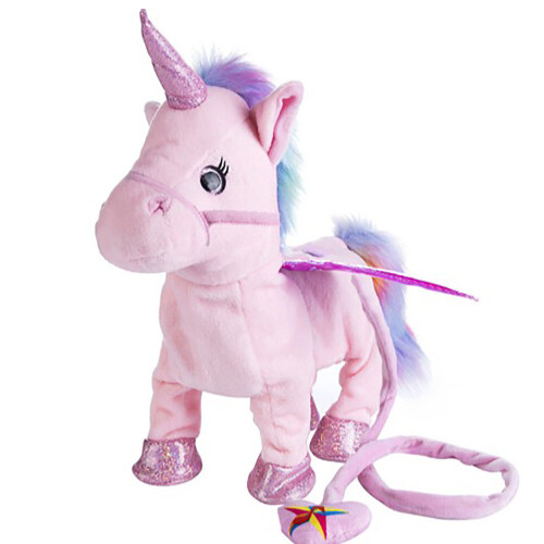 (Pink) Electric Walking and singing Unicorn Plush Toy Stuffed Animal Pegasus Pony Toys 35cm