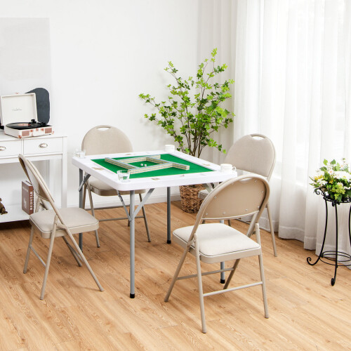 Costway 88 cm Folding Mahjong Table Camping Poker Table W/ Cup Holders Chip Grooves 2