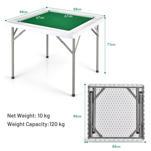 Costway 88 cm Folding Mahjong Table Camping Poker Table W/ Cup Holders Chip Grooves 1