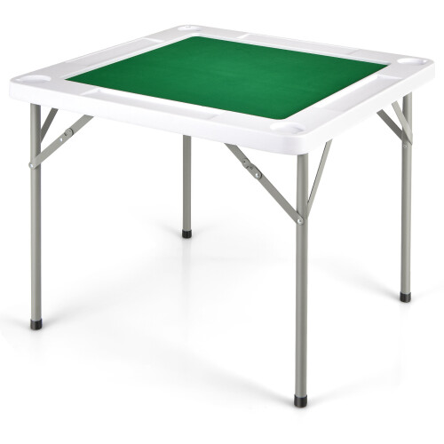 Costway 88 cm Folding Mahjong Table Camping Poker Table W/ Cup Holders Chip Grooves