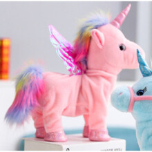 (Pink unicorn) 35cm Walk Unicorn Singing Unicorn singing Electronic toy plush Robot Horse Electronic