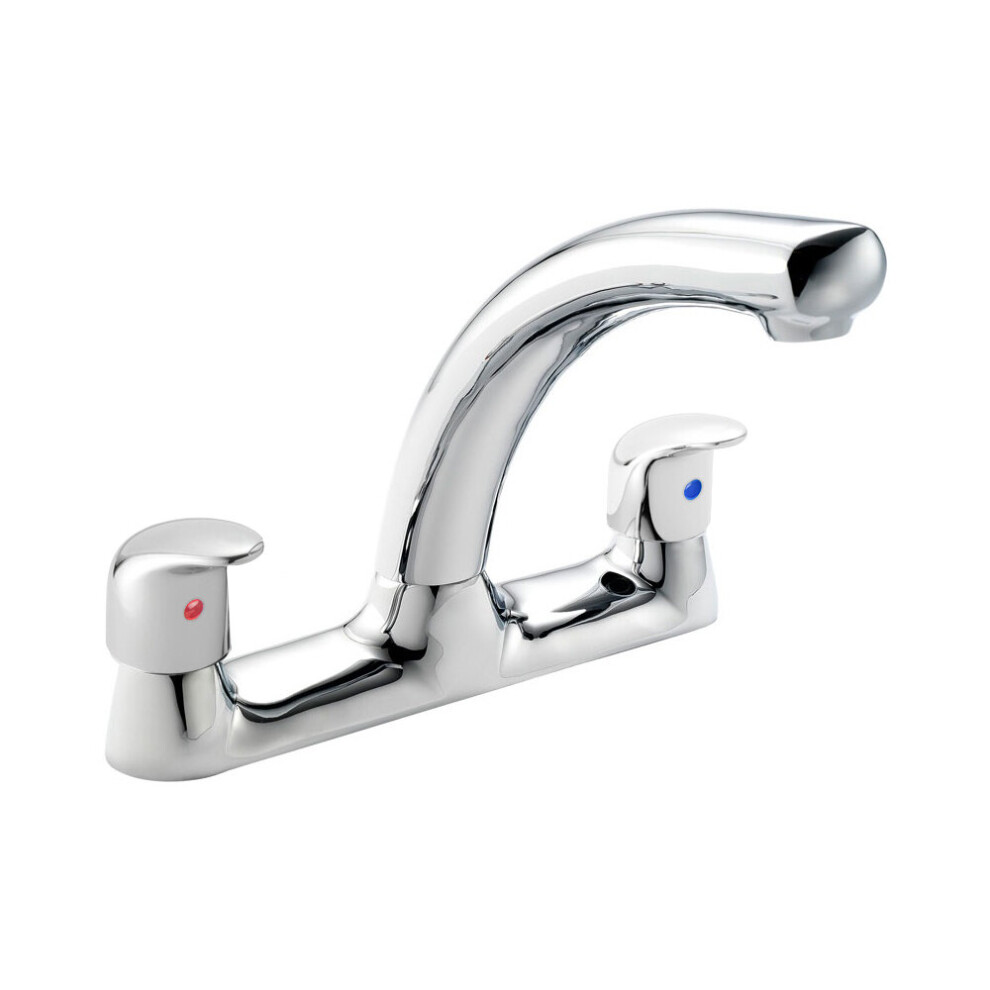 Contemporary Chrome Kitchen Sink Dual Lever Mono Mixer Tap With 360 Swivel Spout 5060920920821