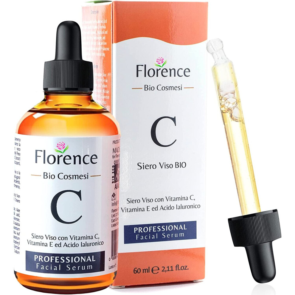 Big 2.11oz. ORGANIC Vitamin C Serum and Hyaluronic Acid for Face, Eye Contour. Vegan Anti-Aging and Anti-Wrinkle Vitamin C Face Serum+Vitamin E Oil.