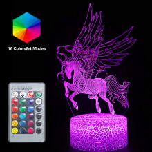 (Unicorn 5) 3D Unicorn NightLight LED Optical Illusion Lamps Remote Smart Table Lamp 16 Colors