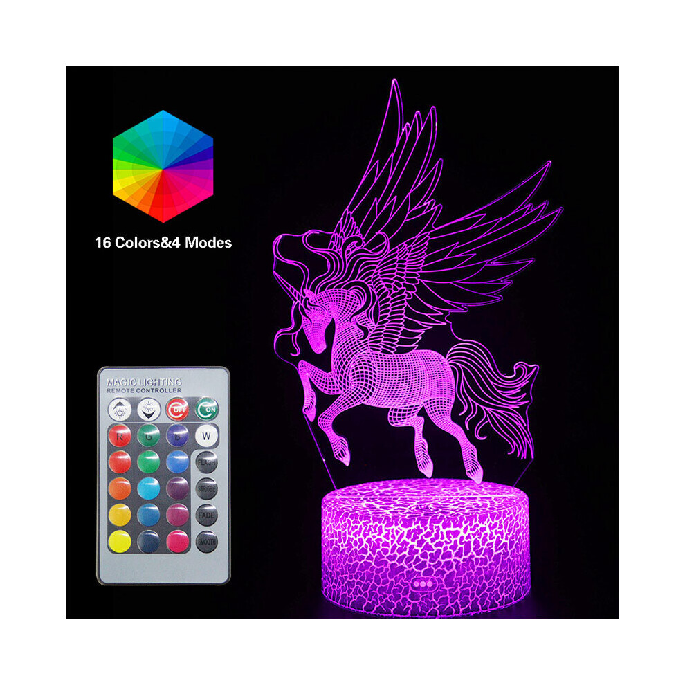 Skesrjtop (Unicorn 5) 3D Unicorn Nightlight Led Optical Illusion Lamps Remote Smart Table Lamp 16 Colors Red/Green/Blue