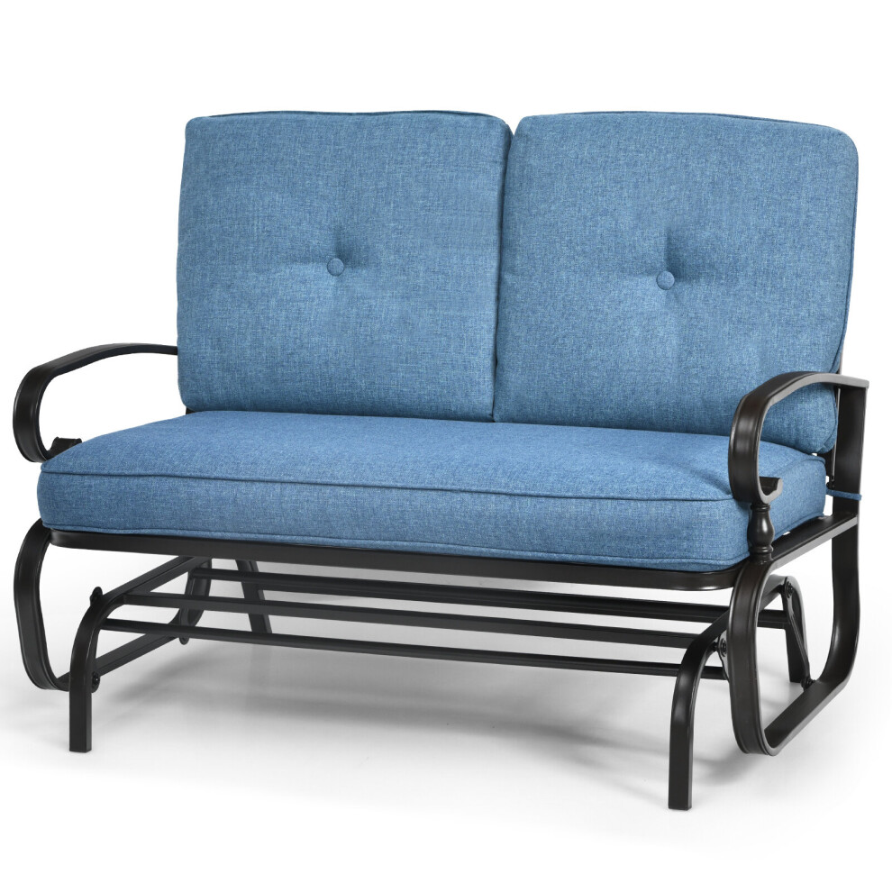 Casart 2 Seats Outdoor Swing Glider Chair Patio Loveseat Glider Rocking Bench Blue
