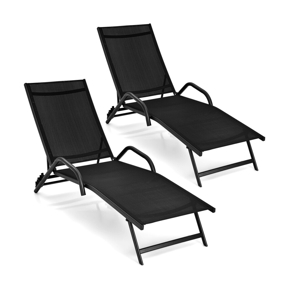 Set of 2 Outdoor Chaise Lounge Chairs 5-Position Adjustable Recliners