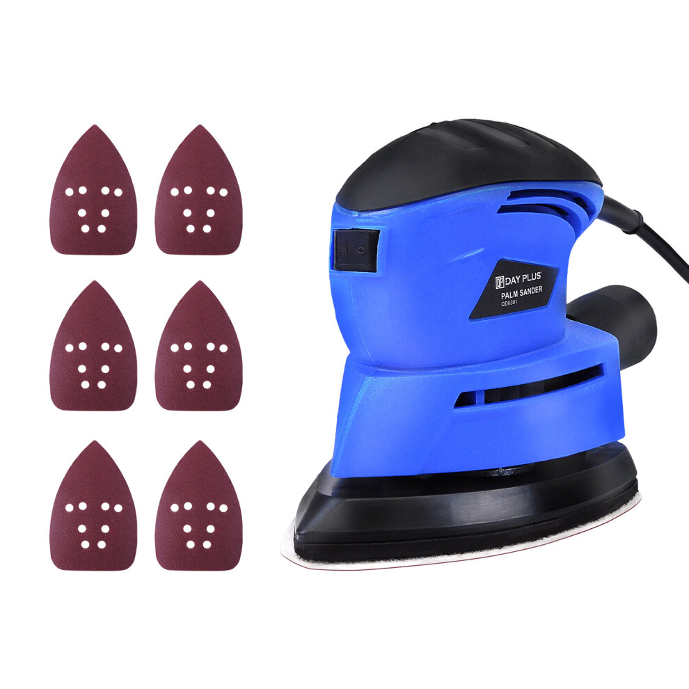 Detail Mouse Sander 130W 12000RPM Electric Compact Sanders with Dust Collection Box 6-Piece Sandpapers For Furniture Finishing Metal Polishing Sanding