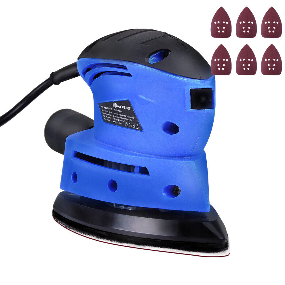 Detail Sander 130W 12000RPM Electric Mouse Palm Sander Tool with Dust Extraction Port + 6Pcs Sanding Sheets Compact Ergonomic For Hand