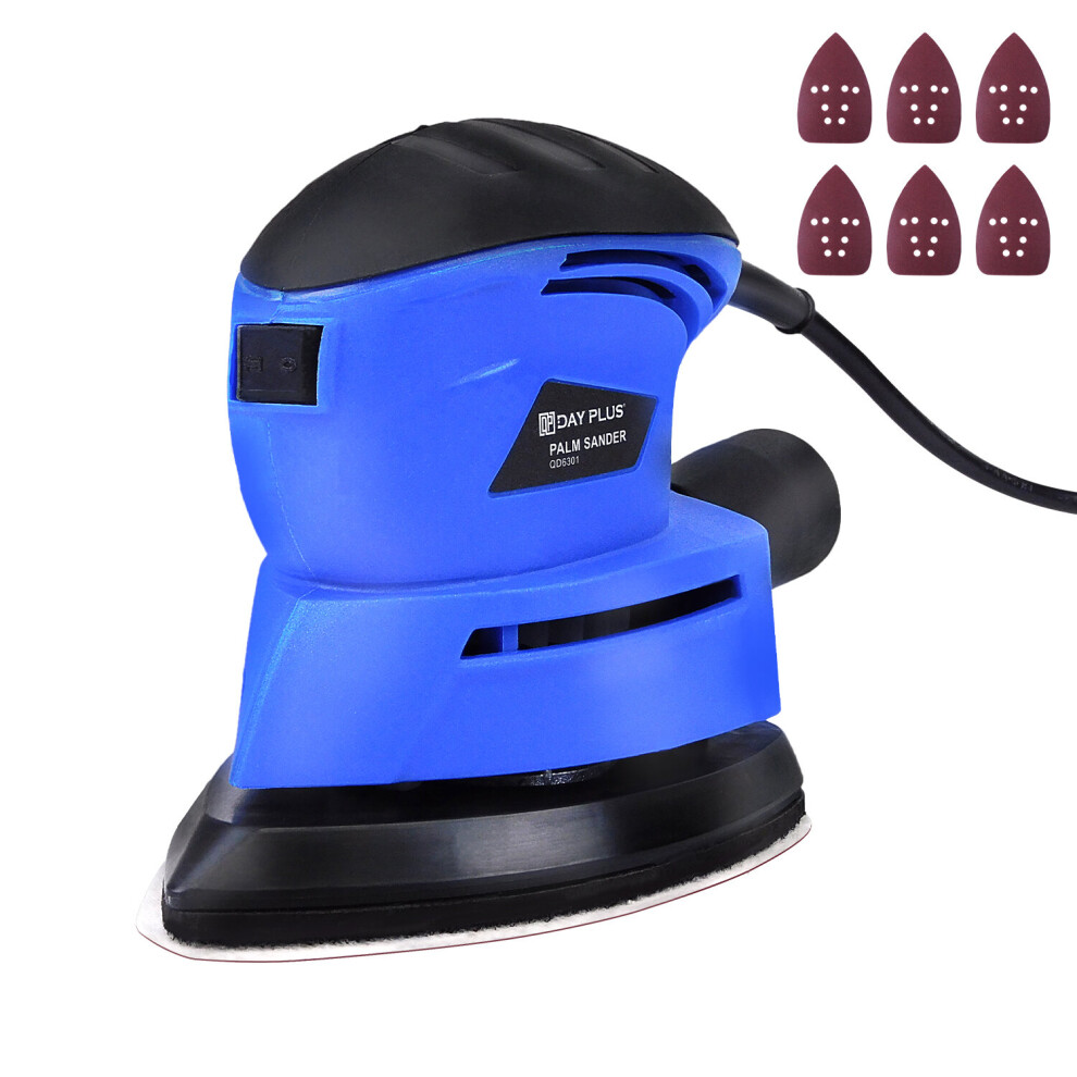 Detail Sander130W Compact Palm Sander Machine For Wood Polishing Sanding 12000RPM with Dust Extraction Port 6-Piece Sandpapers