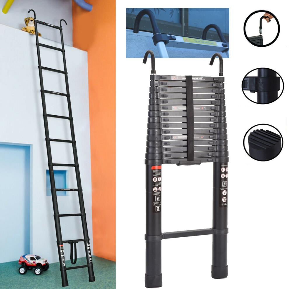 (6.2M/20.3FT) Telescopic Ladder with Hooks Max Capacity 150kgs Aluminum Portable Extension Ladder Straight  Ladder