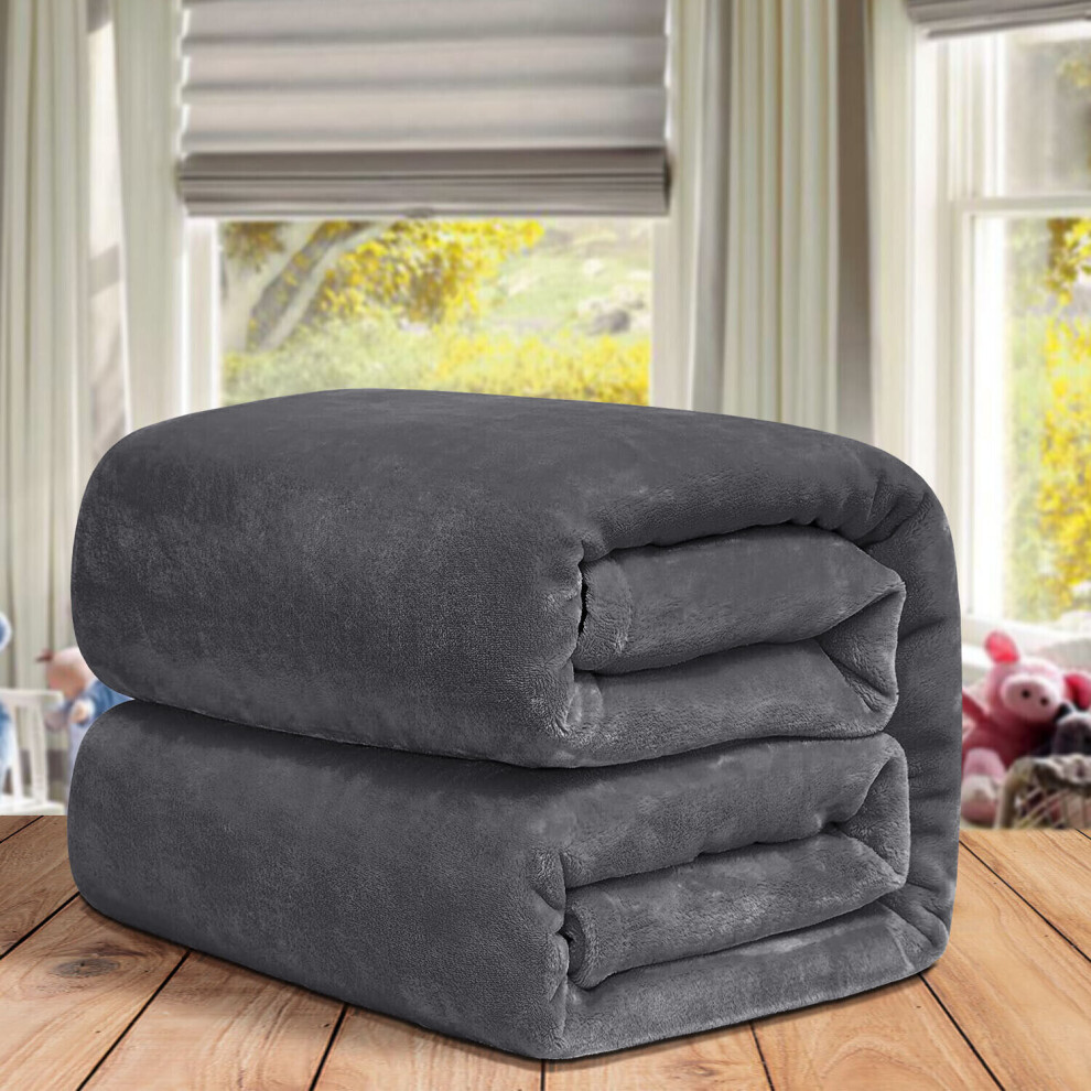 (Single, Grey) ThicK Warm Super Soft Large Blanket Faux Fur Fleece Bed ALL Size UK