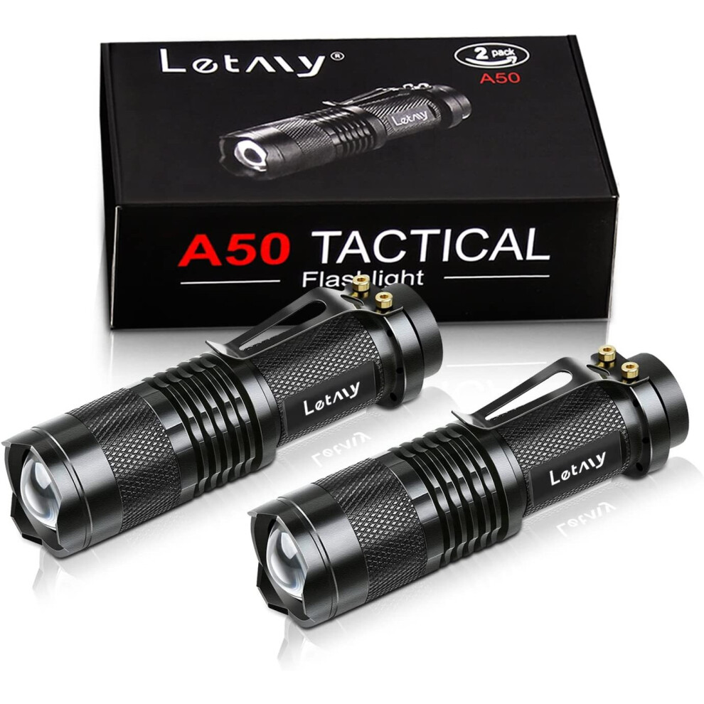 LETMY A50 Tactical Flashlight, Super Bright LED Mini Flashlights with Belt Clip (2 Pack)