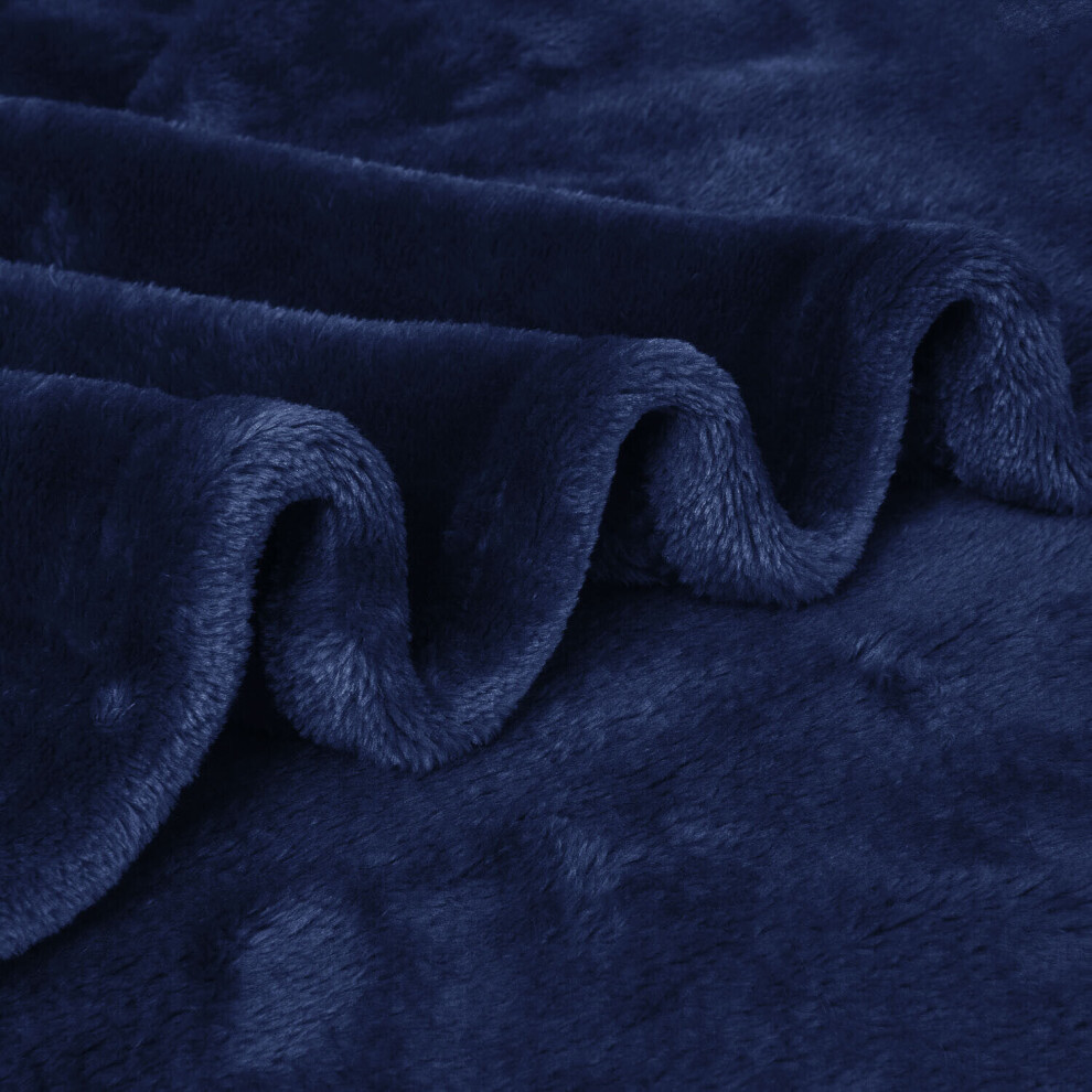 (Single, Navy Blue) ThicK Warm Super Soft Large Blanket Faux Fur Fleece Bed ALL Size UK