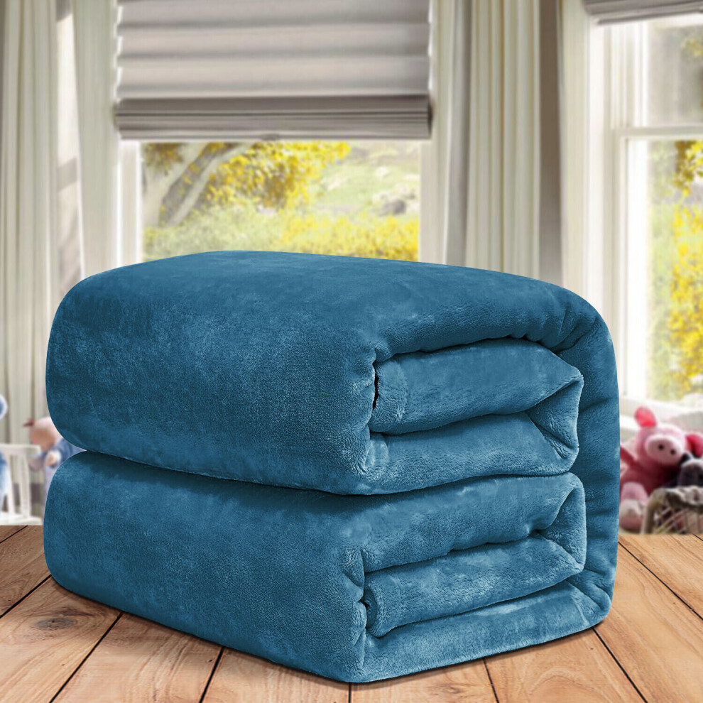 (Single, Teal) ThicK Warm Super Soft Large Blanket Faux Fur Fleece Bed ALL Size UK