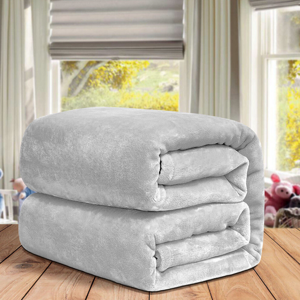 (Single, Silver) ThicK Warm Super Soft Large Blanket Faux Fur Fleece Bed ALL Size UK