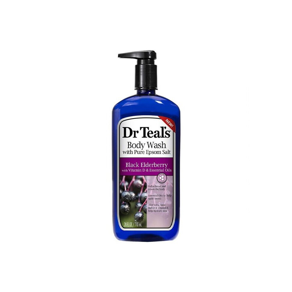 Black Dr Teal's Pure Epsom Salt Body Wash With Elderberry 710 Ml