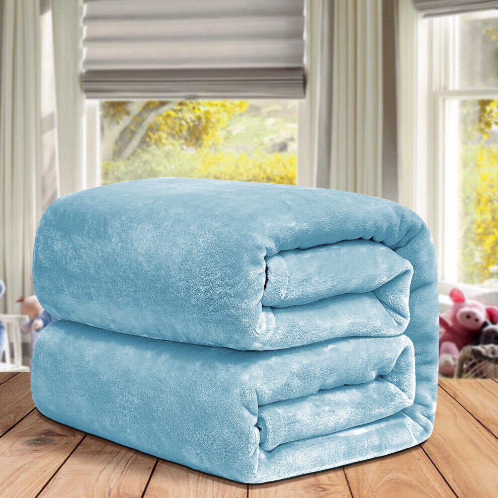 (King, Light Blue) ThicK Warm Super Soft Large Blanket Faux Fur Fleece Bed ALL Size UK