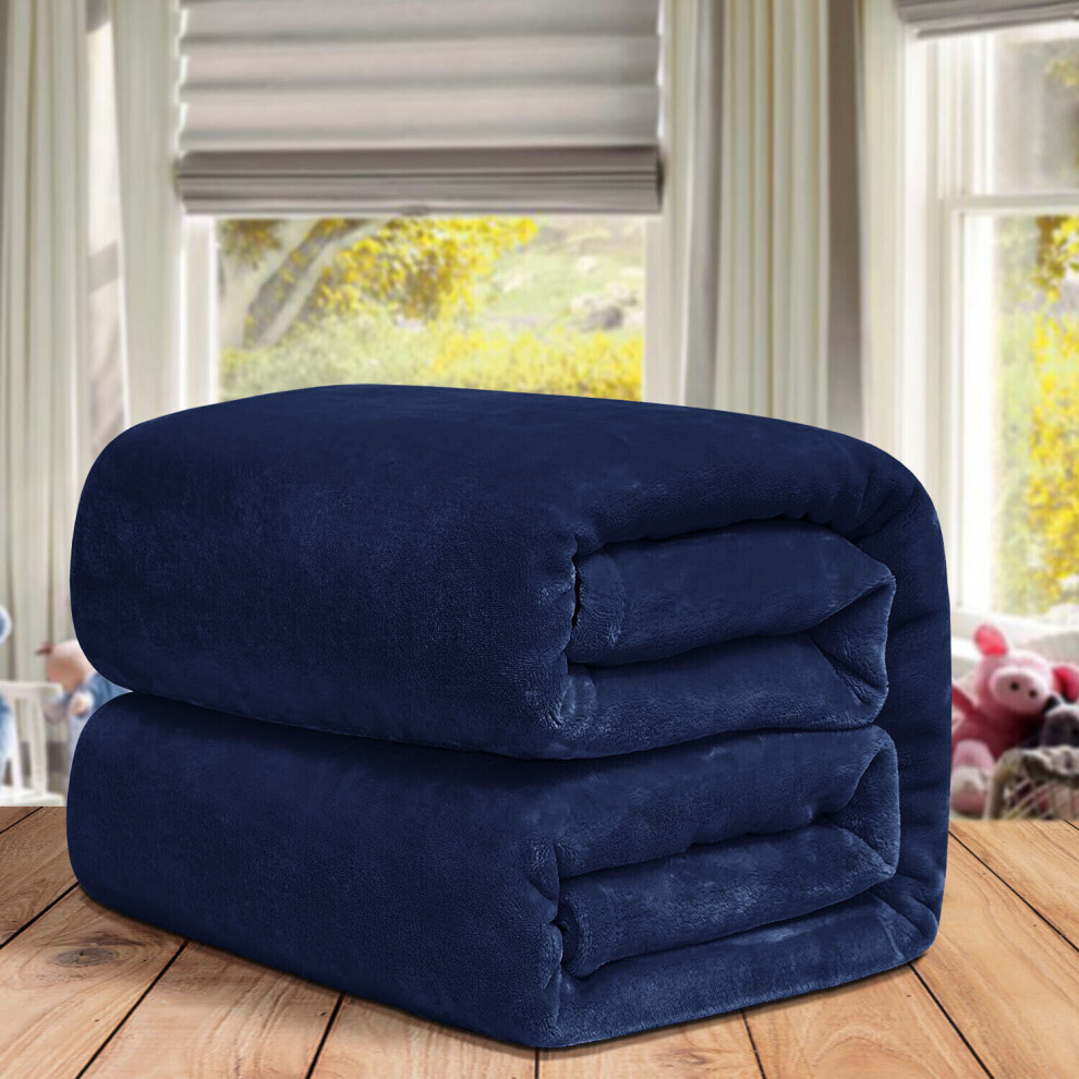 (King, Navy Blue) ThicK Warm Super Soft Large Blanket Faux Fur Fleece Bed ALL Size UK