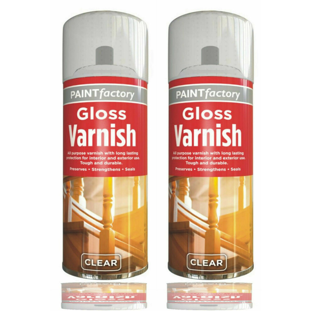 2x250ml Clear Gloss Varnish Spray Exterior Interior Aerosol All Purpos