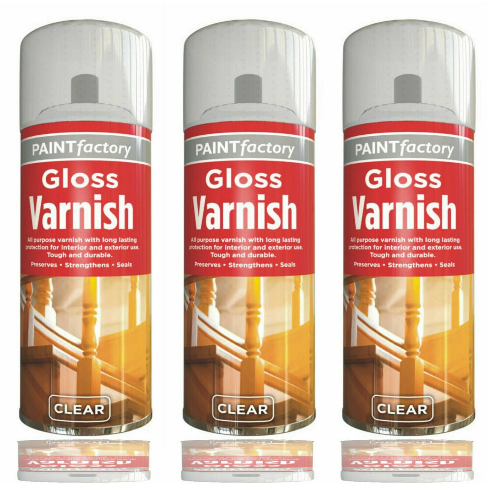 3x250ml Clear Gloss Varnish Spray Exterior Interior Aerosol All Purpos