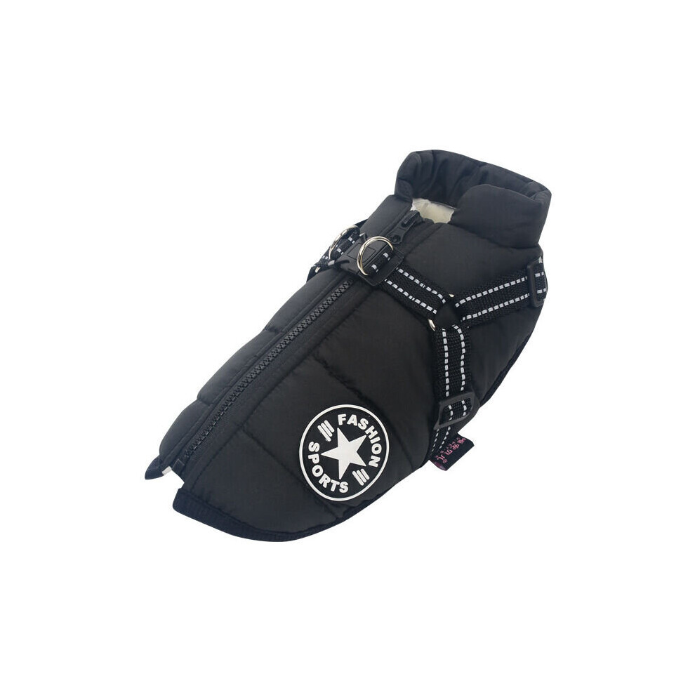 Winter Waterproof Warm Dog Coat with Harness, Waterproof Dog Jacket for Small Medium Large Dogs, for Labrador Chihuahua French Bulldog black -