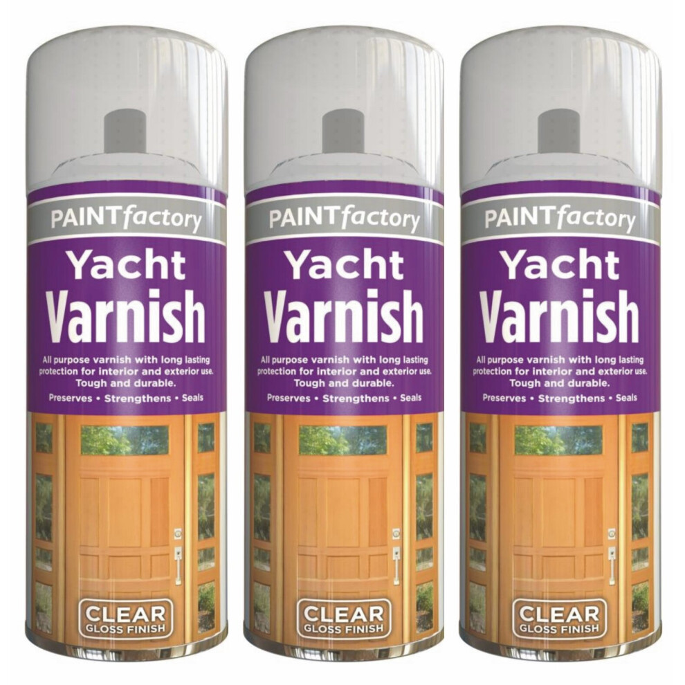 3 x 250ml Clear Yacht Varnish Spray Exterior Interior Waterproof