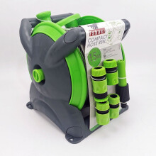49ft Garden Compact Hose Pipe Reel Fitting Set Wall Mounted Free Standing