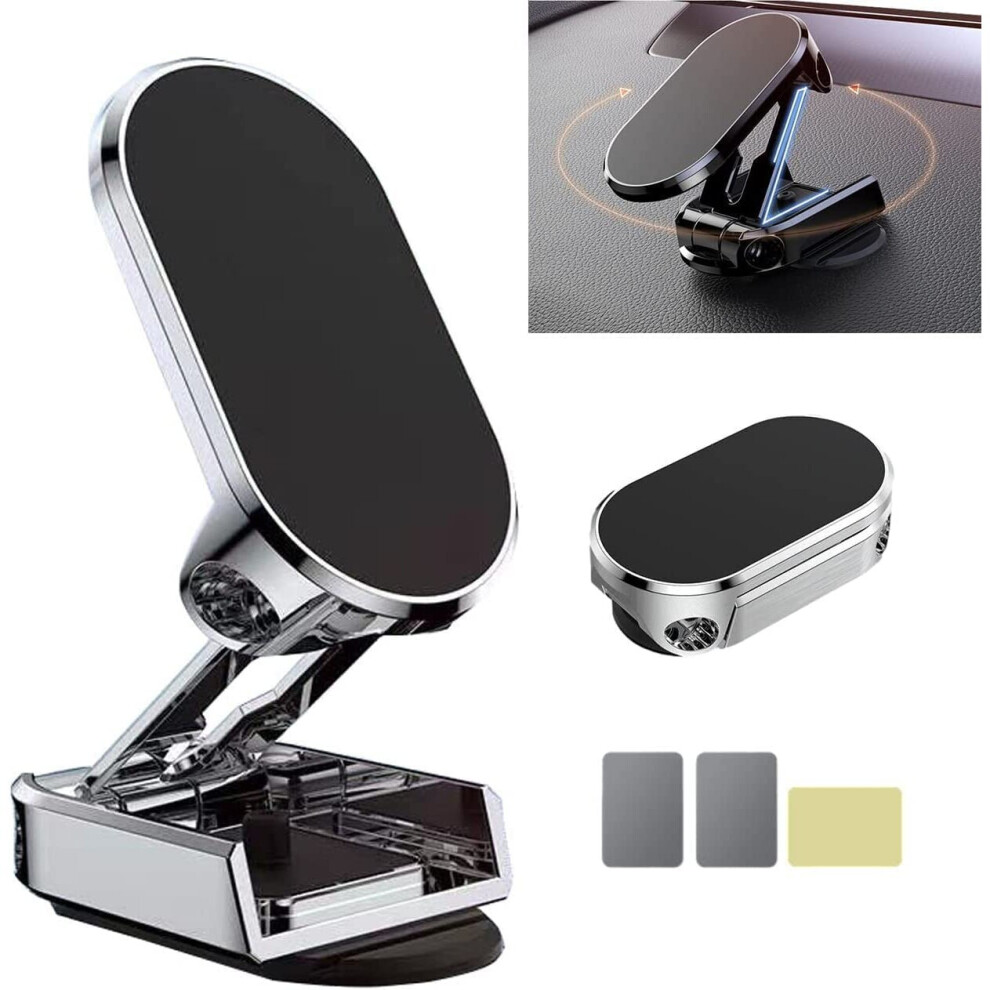 Alloy Folding Magnetic Car Phone Holder Magnetic Suction 360Â¡Ã£ Rotatable (Silver) Silver 9413633945951