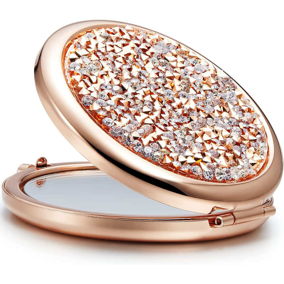 Gopatriot Memory Gold Small Travel Magnifying Makeup Mirror Round Mini Handbag Pocket Mirror - Rose