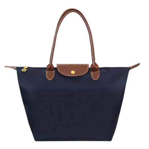 (Navy blue, L) Womens Shoulder Handbag Foldable Shopper Bag
