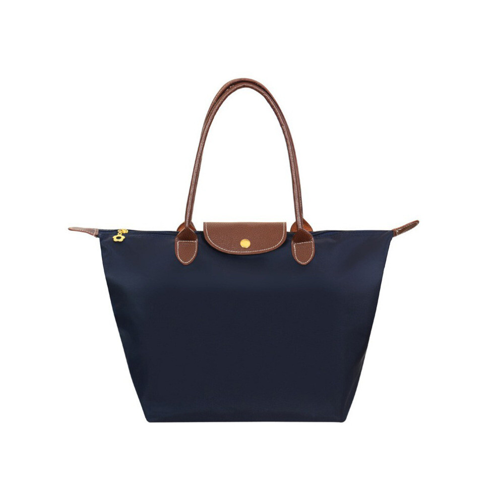 (Navy blue, L) Womens Shoulder Handbag Foldable Shopper Bag