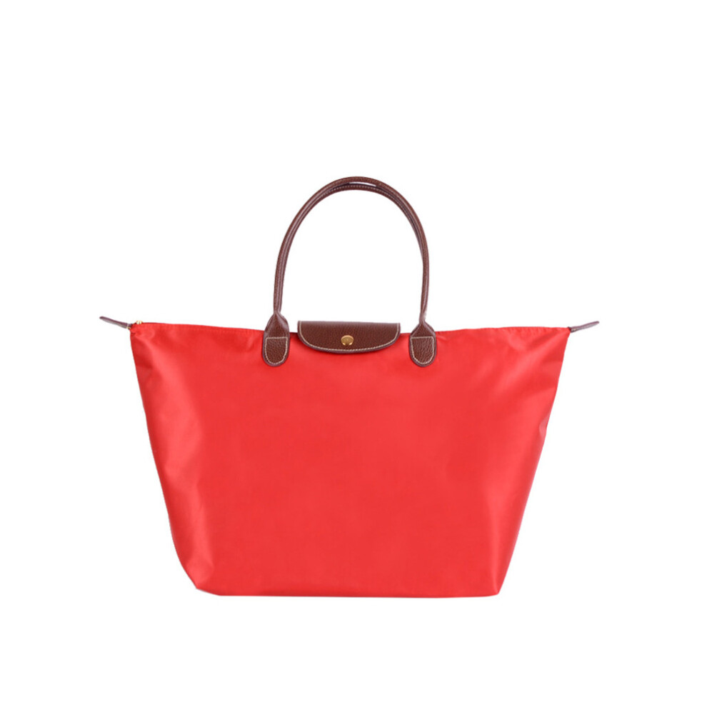 (Red	, M) Womens Shoulder Handbag Foldable Shopper Bag