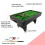 6ft Pool Table,Black/Green,classic, Elegant, Refined Styling, Ball Return System 9