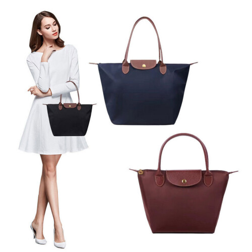 (Navy blue, L) Womens Shoulder Handbag Foldable Shopper Bag 2