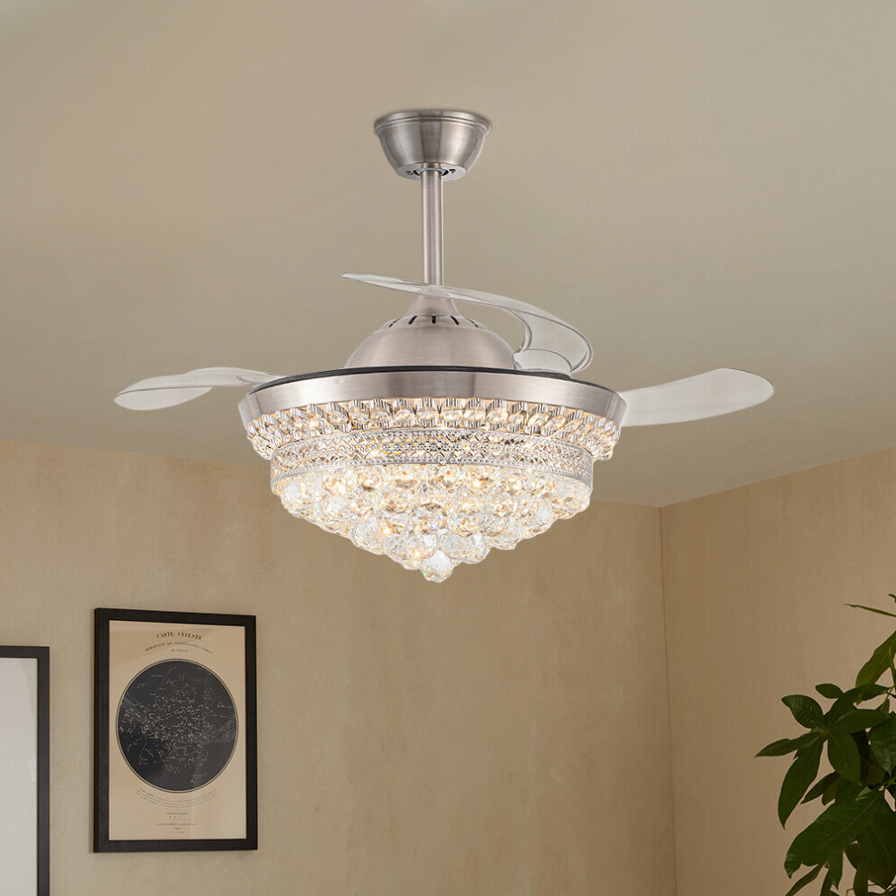 42" Crystal LED Ceiling Fan 3 Color Lights with Remote Control