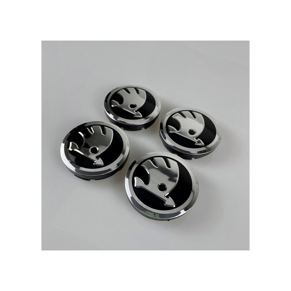 4x 56mm Wheel Centre Caps Black Chrome for Skodas Octavia Fabia Scala