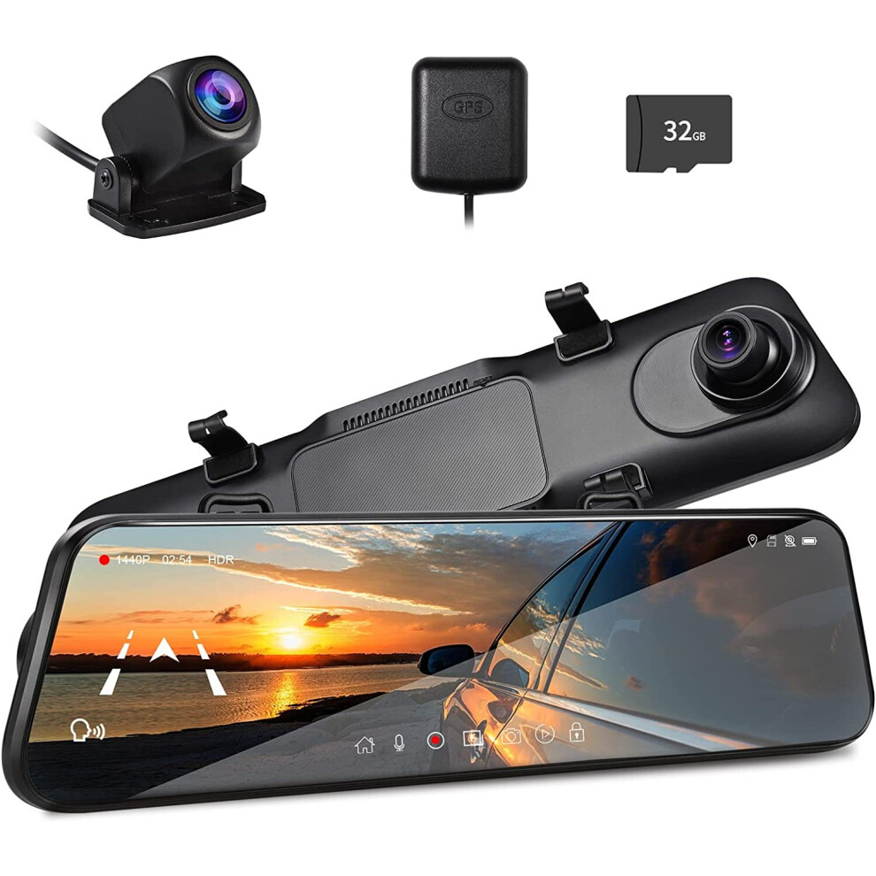 Pelsee P12pro 4K Mirror Dash Cam, 12'' Rear View Mirror Camera Smart Driving Assistant w/ ADAS and BSD,2160P Front and Rear Camera,Voice ..