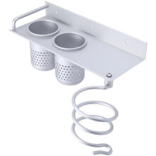 Wall Mount Hair Dryer Rack Hanging Organizer, Multifunctional Aluminum Hair Dryer Rack and 2 Toothbrush Storage Cups