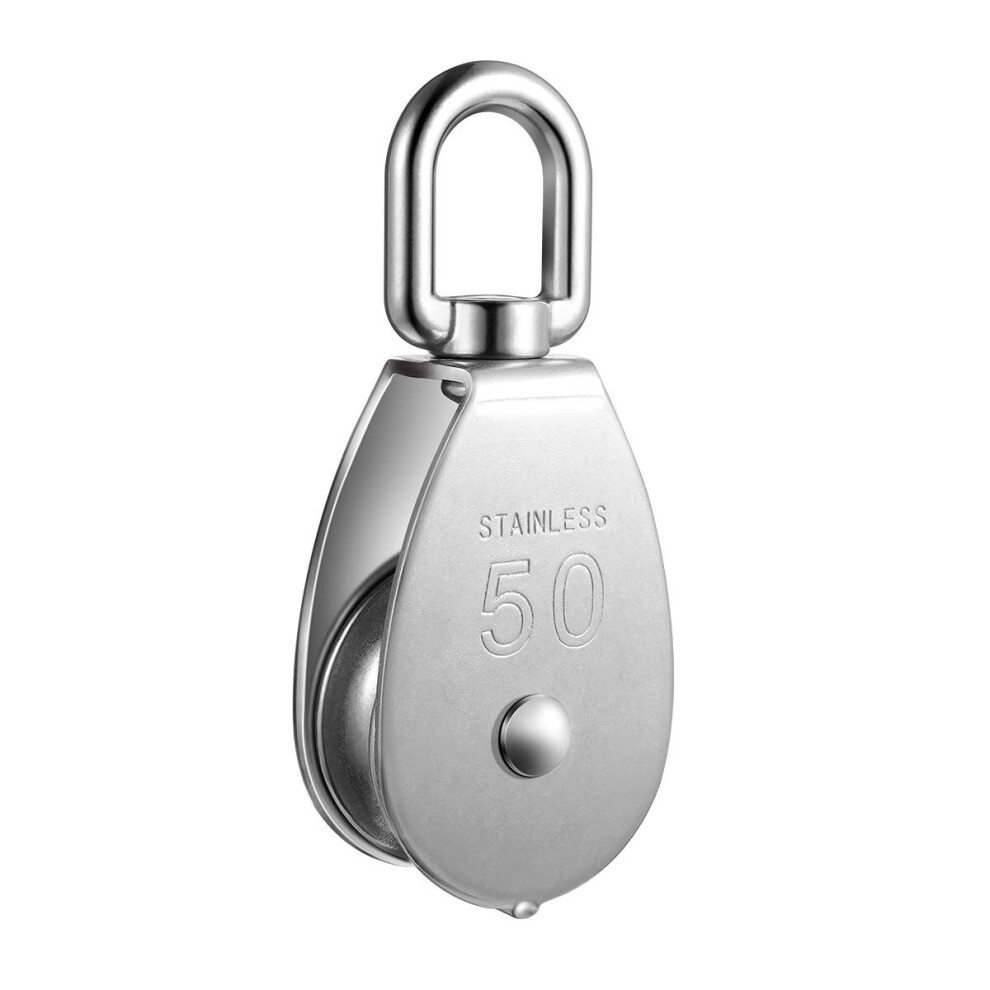 M50 Inox Single Wheel Swivel Pulley Block 400kg (Silver) 