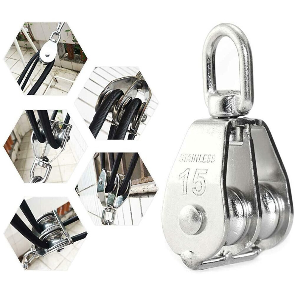 M15 Stainless steel double swivel pulley - 1 lifting pulley - used to lift the lifting rope of boats or yachts, silver 