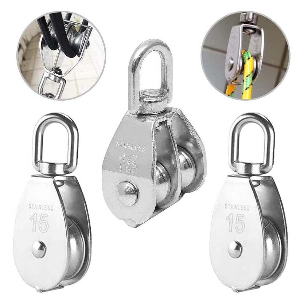 3PCS Stainless Steel Double Pulley Swivel Double Pulley, Lifting Pulley Loading Roller, Stainless Steel Pulley, Single Block Pulley, Single Stainless 