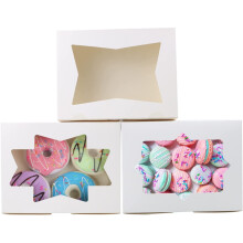 20pcs Bakery Boxes Cookie Boxes with Window, 8x6x2.5 Inches White Treat Boxes for Baked Goods Packaging