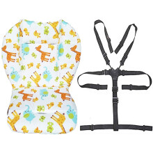 Baby Stroller / Highchair Seat Liner Cushion Protective Seat Mat Heavy Duty High Chair Straps (5 Point Harness) 1 Suit (Animal)