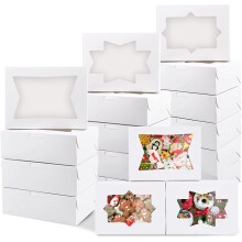30pcs Cookie Boxes with Window 3 Styles White Bakery Treat Boxes Loaf for Chocolate Strawberries, Cupcakes, Cookies, Candies and Pastries 8 x 6 x 2.5