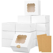 30pcs Bakery Boxes 6x6x3 Inches White Cookie Box with Window for Small Pie, Strawberry, Cupcake and Pastry