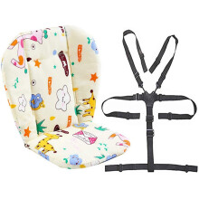 Baby Stroller / Highchair Seat Liner Cushion Protective Seat Mat Heavy Duty High Chair Straps (5 Point Harness) 1 Suit (Giraffe)